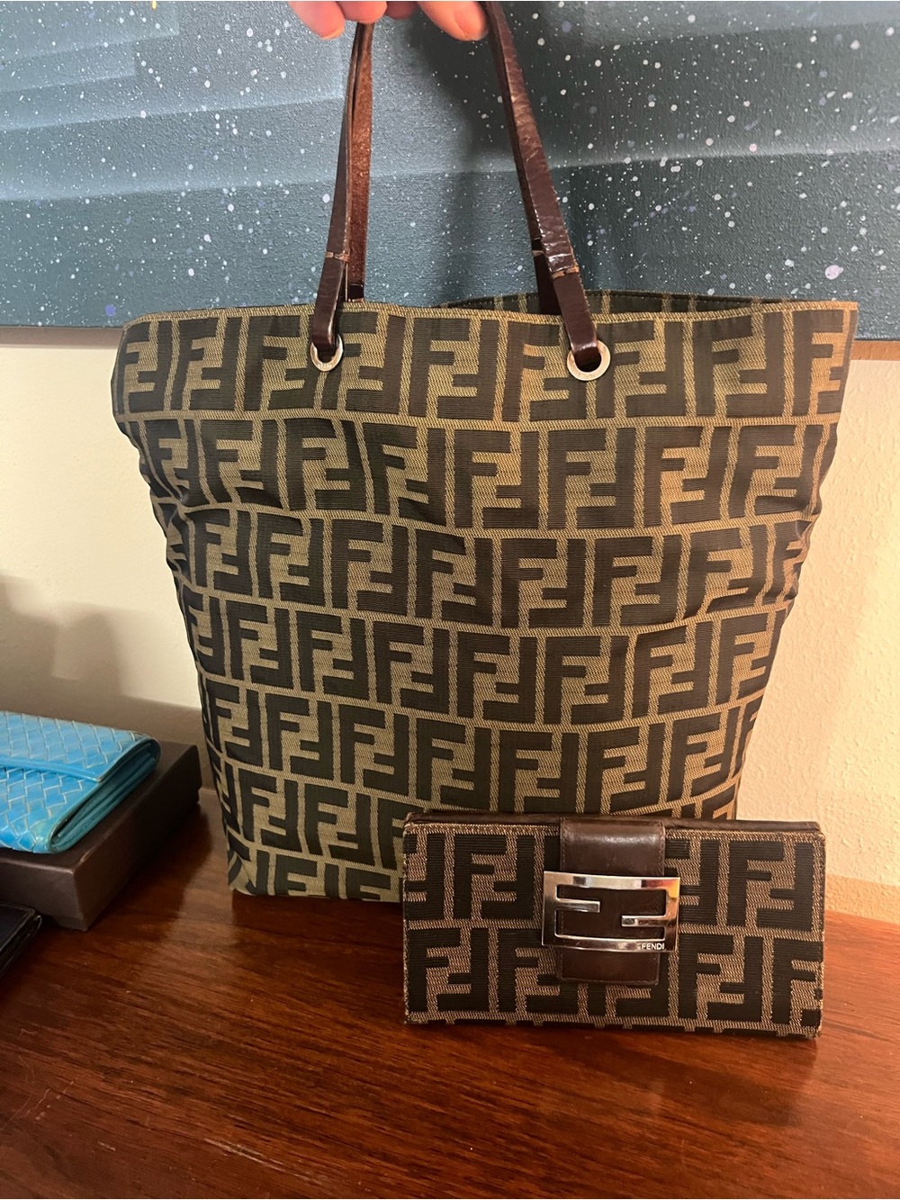 Fendi Zucca FF Logo Tote with Matching Silver Clasp Wallet - Picture 2 of 15